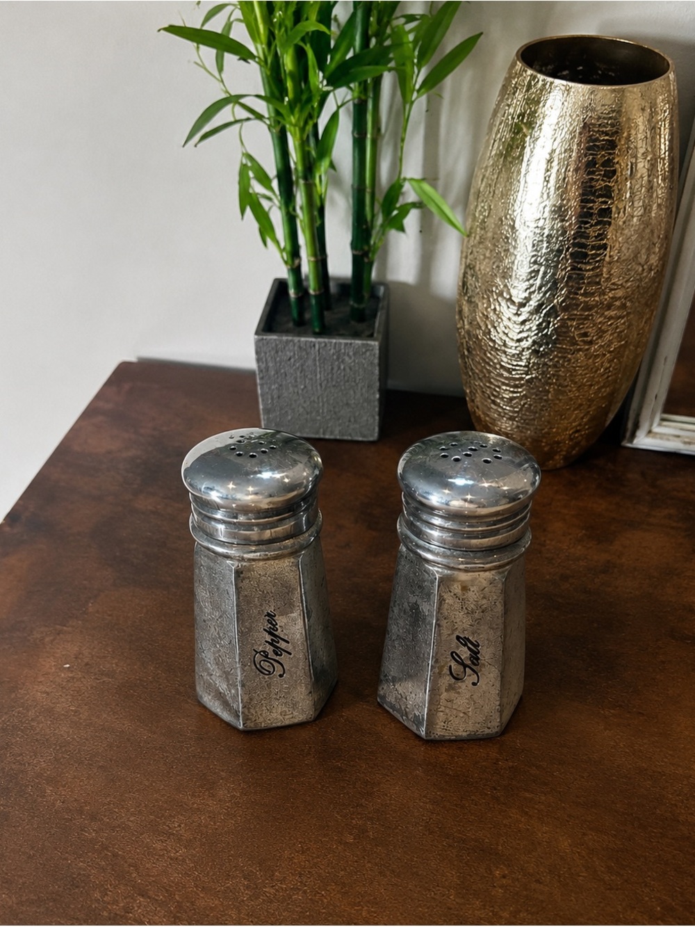 Pottery Barn Silver Metal Salt and Pepper Shakers